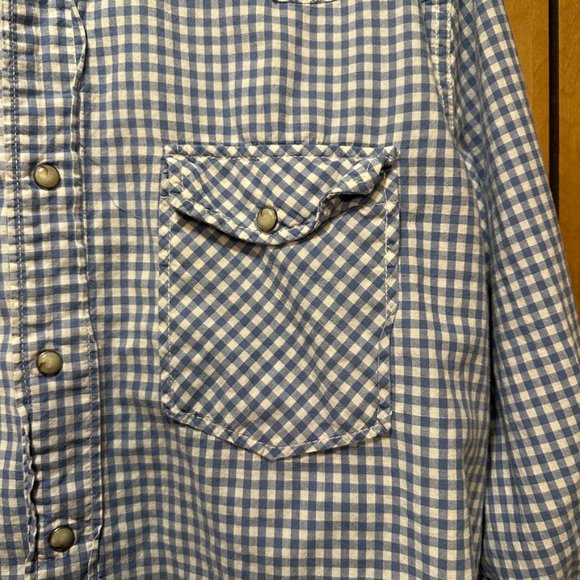 Jeffrey Max Long Sleeve Pearl Snap Buttons Shirt Gingham Light Blue Mens - Picture 5 of 9